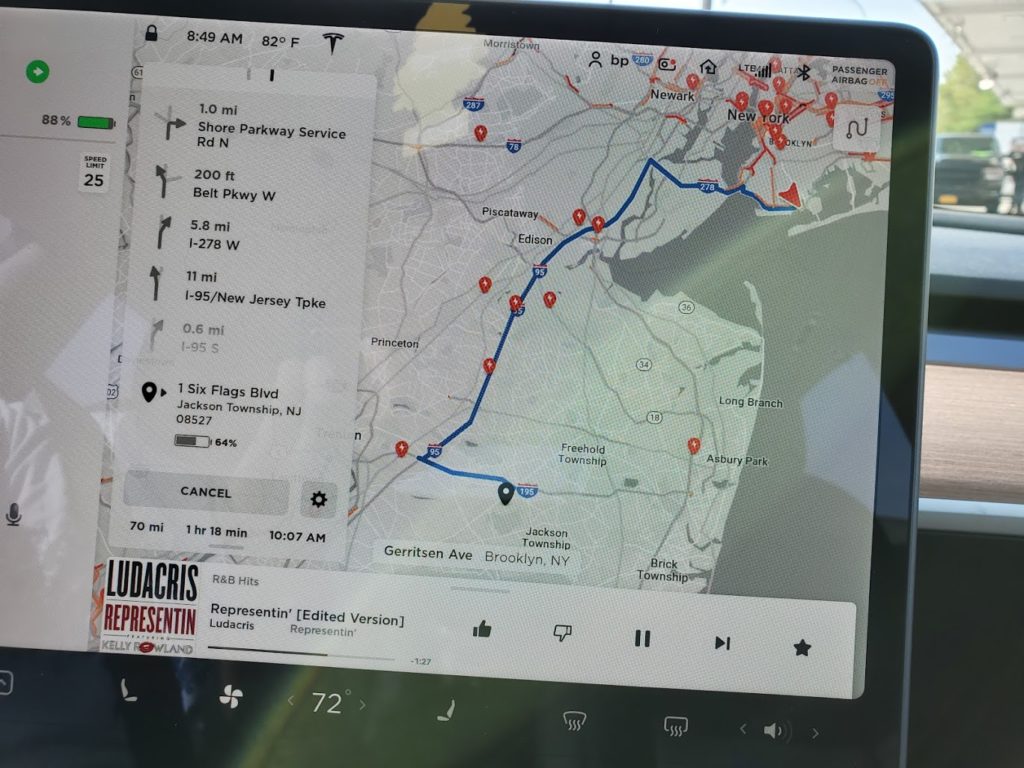 Tesla Navigation to Six Flags